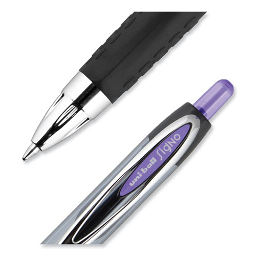 Signo 207 Gel Pen, Retractable, Medium 0.7 mm, Violet Ink, Smoke/Black/Violet Barrel, Dozen