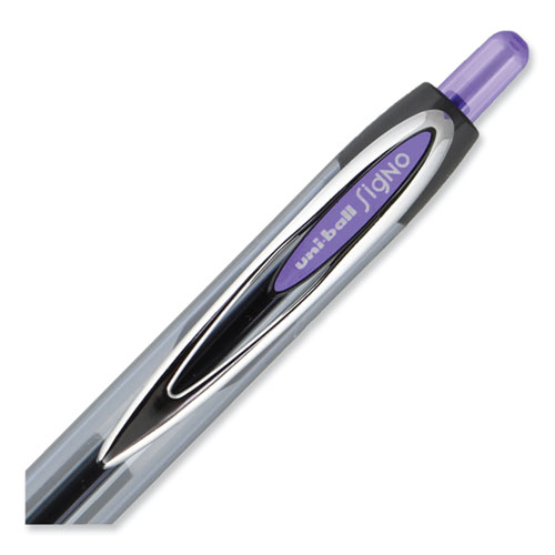 Image of Uniball® Signo 207 Gel Pen, Retractable, Medium 0.7 Mm, Purple Ink, Smoke/Black/Purple Barrel, Dozen