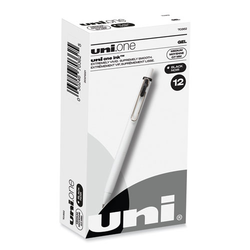 Uniball® Unione Gel Pen, Retractable, Medium 0.7 Mm, Black Ink, White Barrel, Dozen