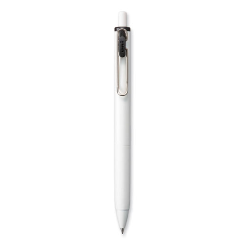 uniONE Gel Pen, Retractable, Medium 0.7 mm, Black Ink, White/Black Barrel, Dozen