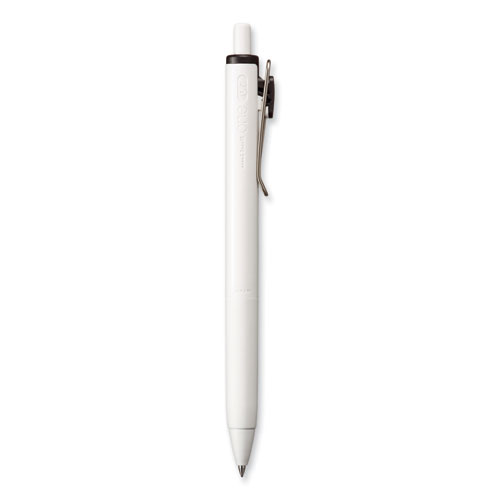 uniONE Gel Pen, Retractable, Medium 0.7 mm, Black Ink, White/Black Barrel, Dozen