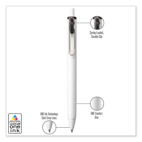 uniONE Gel Pen, Retractable, Medium 0.7 mm, Black Ink, White/Black Barrel, Dozen