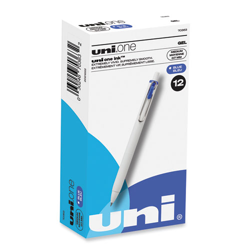 Uniball® Unione Gel Pen, Retractable, Medium 0.7 Mm, Blue Ink, White Barrel, Dozen