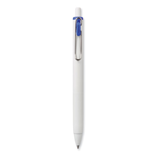 uniONE Gel Pen, Retractable, Medium 0.7 mm, Blue Ink, White/Blue Barrel, Dozen