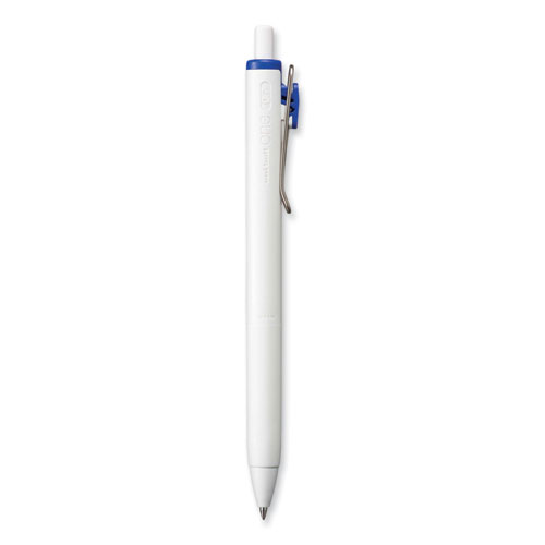 uniONE Gel Pen, Retractable, Medium 0.7 mm, Blue Ink, White/Blue Barrel, Dozen