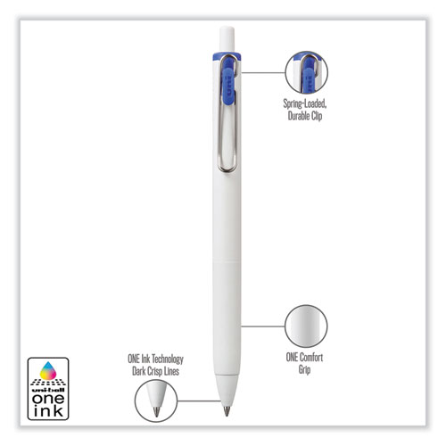 uniONE Gel Pen, Retractable, Medium 0.7 mm, Blue Ink, White/Blue Barrel, Dozen