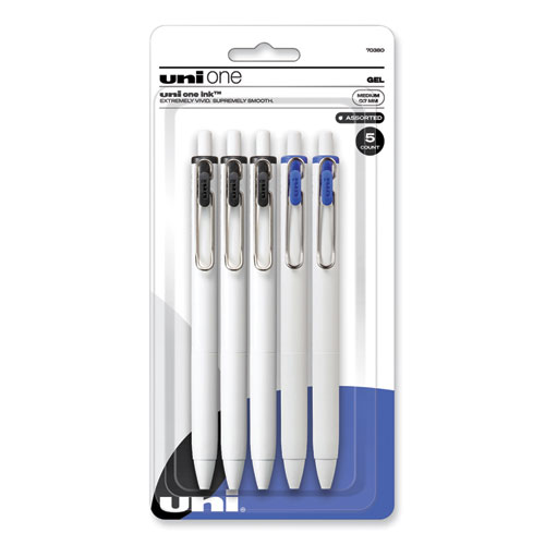 Uniball® Unione Gel Pen, Retractable, Medium 0.7 Mm, Business Ink-Color Assortment, White Barrel, 5/Pack