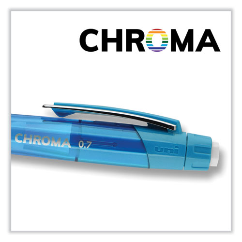 Image of Uniball® Chroma Mechanical Pencil W/ 10 Leads And 2 Erasers, 0.7 Mm, Hb (#2), Black Lead, (1) Red (1) Blue Barrel, 2/Pack
