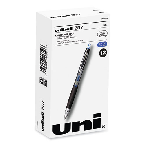 Uniball® 207 Signo Gel Ultra Micro Gel Pen, Retractable, Extra-Fine 0.38 Mm, Blue Ink, Smoke Barrel