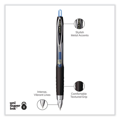 207 Signo Gel Ultra Micro Gel Pen, Retractable, Extra-Fine 0.38 mm, Blue Ink, Clear/Black Barrel