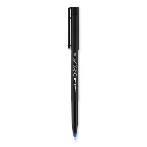 Image of Uniball® Onyx Roller Ball Pen, Stick, Fine 0.7 Mm, Blue Ink, Black Matte Barrel, 72/Pack