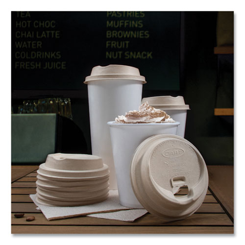 Image of Dart® Fiber Lids For Paper Cups, Fits 10 Oz To 24 Oz Cups, Tan, 1,000/Carton