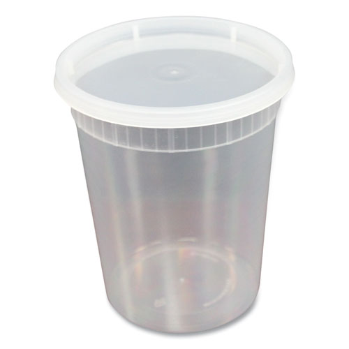 Image of Gen Plastic Deli Container With Lid, 32 Oz, Clear, Plastic, 240/Carton