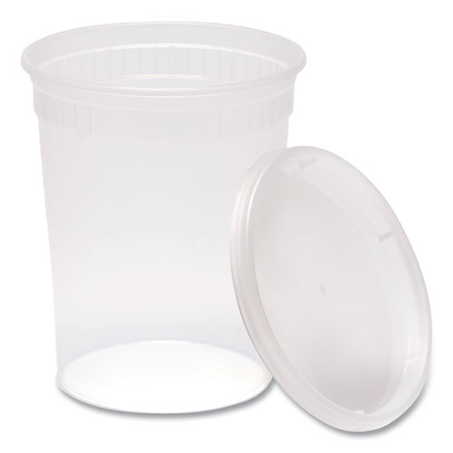 Image of Gen Plastic Deli Container With Lid, 32 Oz, Clear, Plastic, 240/Carton