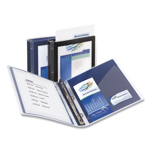 Image of Flexi-View Binder with Round Rings, 3 Rings, 1" Capacity, 11 x 8.5, Navy Blue