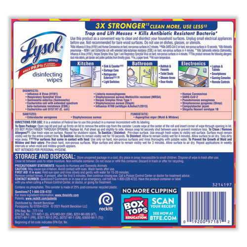 Image of Lysol® Brand Disinfecting Wipes, 1-Ply, 7 X 7.25, Mango And Hibiscus, White, 80 Wipes/Canister, 6 Canisters/Carton