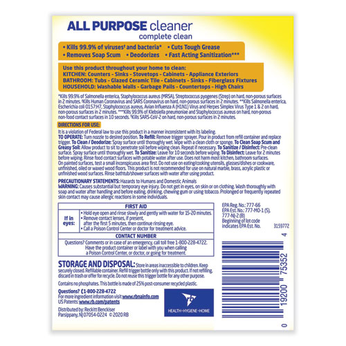 Image of Lysol® Brand Ready-To-Use All-Purpose Cleaner, Lemon Breeze, 32 Oz Spray Bottle, 12/Carton