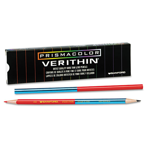 Verithin Dual-Ended Two-Color Pencils, 2 mm, Blue/Red Lead, Blue/Red Barrel, Dozen | by Plexsupply