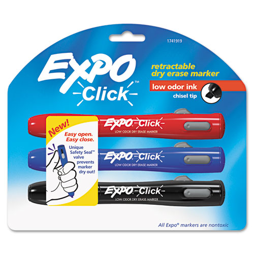 EXPO® Click Dry Erase Markers, Chisel Tip, Assorted, 3/Set