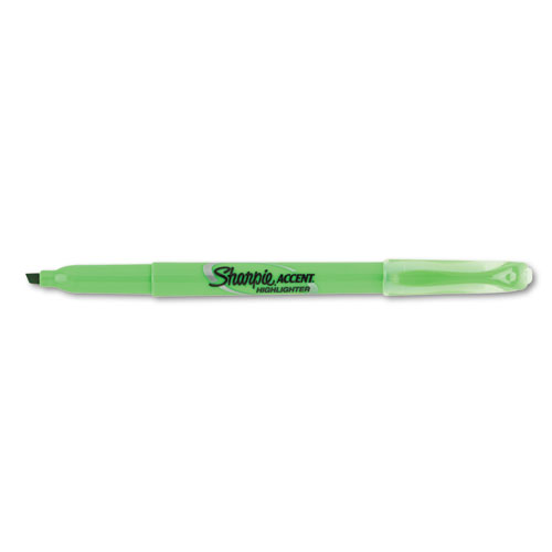 Pocket Style Highlighters, Fluorescent Green Ink, Chisel Tip, Green Barrel, Dozen