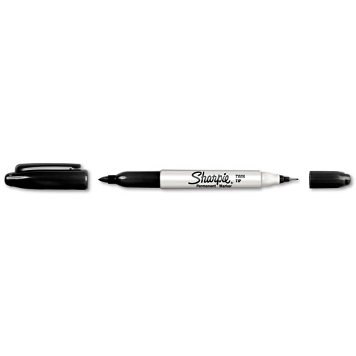Sharpie® Twin-Tip Permanent Marker, Fine/Ultra Fine Point, Black, Dozen