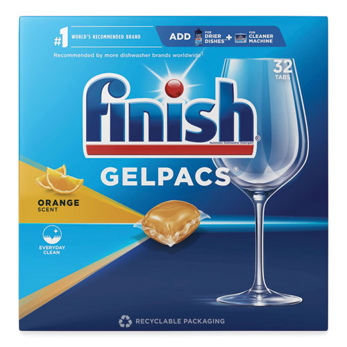 FINISH® Dish Detergent Gelpacs, Orange Scent, Box of 32 Gelpacs, 8 Boxes/Carton