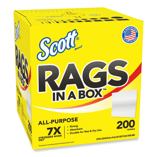 Scott® Rags In A Box, Pop-Up Box, 12 X 9, White, 200/Box