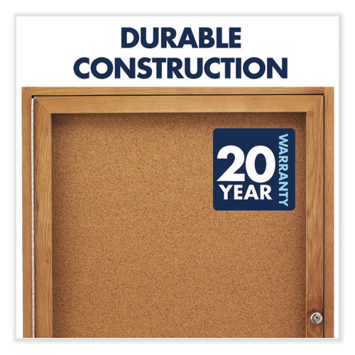 Enclosed Indoor Cork Bulletin Board with One Hinged Door, 24 x 36, Tan Surface, Oak Fiberboard Frame