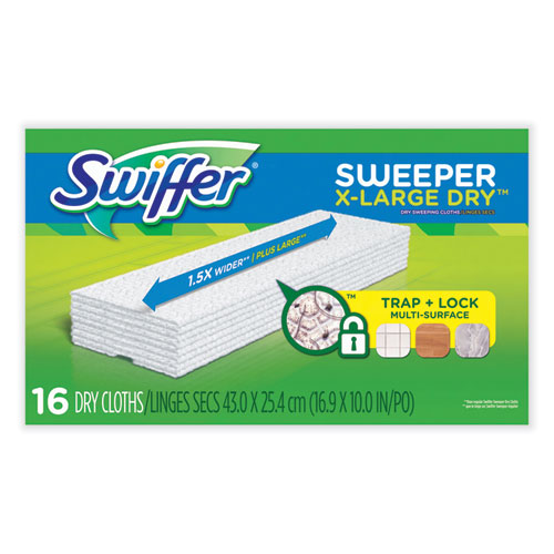 Sweeper XL Dry Refill Cloths, 16.9" x 9.8", White, 16/Box