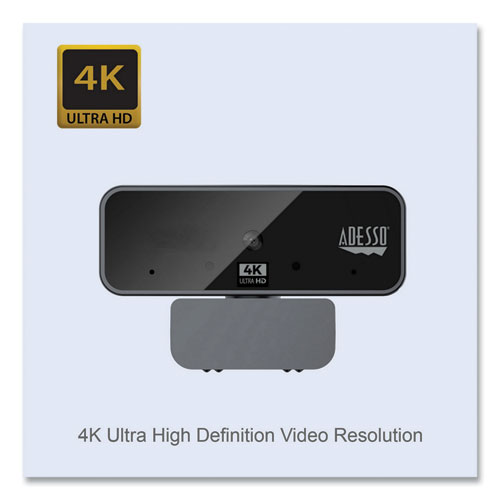 Image of Adesso Cybertrack H6 4K Usb Fixed Focus Webcam With Microphone, 3840 Pixels X 2160 Pixels, 8 Mpixels, Black