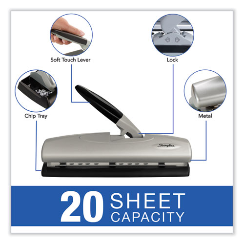 Image of Swingline® 20-Sheet Lighttouch Desktop Two- To Seven-Hole Punch, 9/32" Holes, Silver/Black