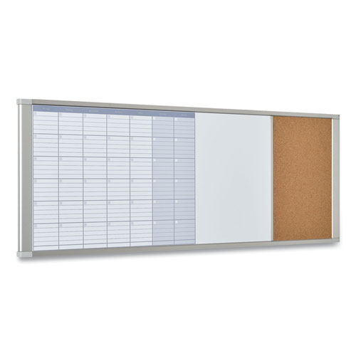 Magnetic Calendar Combo Board, 48 x 18, White Surface, Aluminum Frame