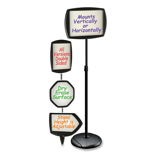 Image of Mastervision® Floor Stand Sign Holder, Rectangle, 15 X 11, 66" High, White Surface, Black Steel Frame
