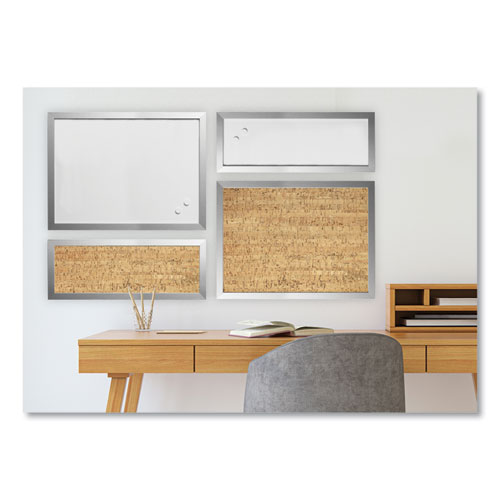 Image of Mastervision® Positive Flow Metallic Silver Message Board Sets, (2) Bulletin, (2) Magnetic Dry Erase, Assorted Sizes, Silver Frames