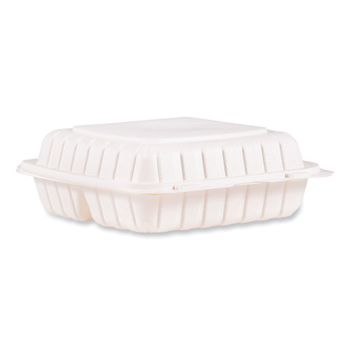 Image of Dart® Proplanet Hinged Lid Containers, 3-Compartment, 9 X 8.75 X 3, White, Plastic, 150/Carton
