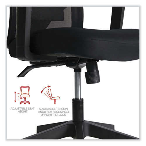 Mesh Back Fabric Task Chair, Supports Up to 275 lb, 17.32" to 21.1" Seat Height, Black Seat, Black Back