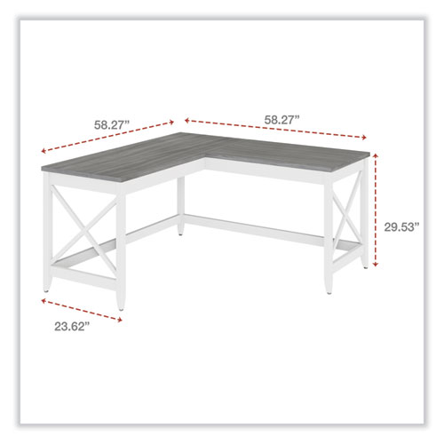 Image of Workspace By Alera® L-Shaped Farmhouse Desk, 58.27" X 58.27" X 29.53", Gray/White