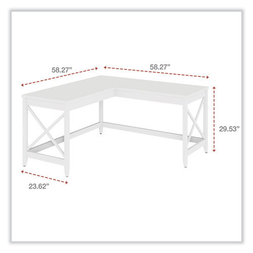Image of Workspace By Alera® L-Shaped Farmhouse Desk, 58.27" X 58.27" X 29.53", White