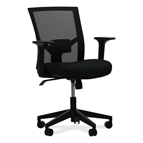Workspace By Alera® Mesh Back Fabric Task Chair, Supports Up To 275 Lb, 17.32" To 21.1" Seat Height, Black Seat, Black Back