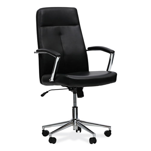 Workspace By Alera® Leather Task Chair, Supports Up To 275 Lb, 18.19" To 21.93" Seat Height, Black Seat, Black Back