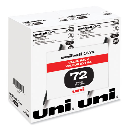 uniball® ONYX Roller Ball Pen, Stick, Extra-Fine 0.5 mm, Black Ink, Black Barrel, Dozen