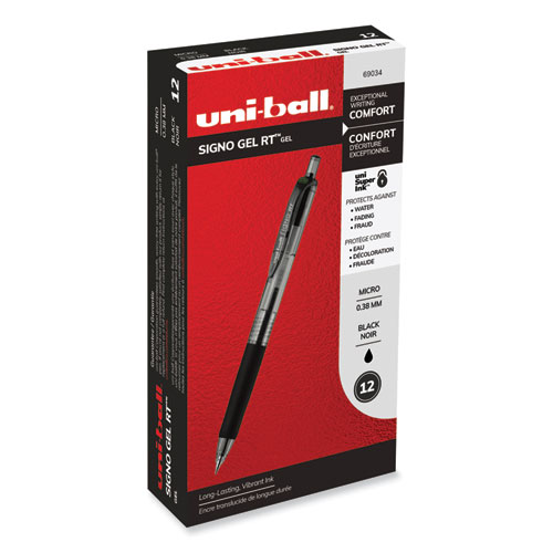 Signo Gel Pen, Retractable, Extra-Fine 0.38 mm, Black Ink, Smoke/Black/Silver Barrel, Dozen