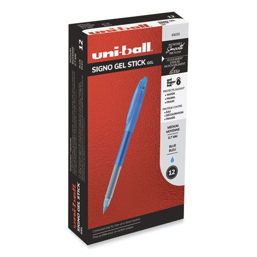 Image of Uniball® Signo Gel Pen, Stick, Medium 0.7Mm, Blue Ink, Blue Barrel, Dozen