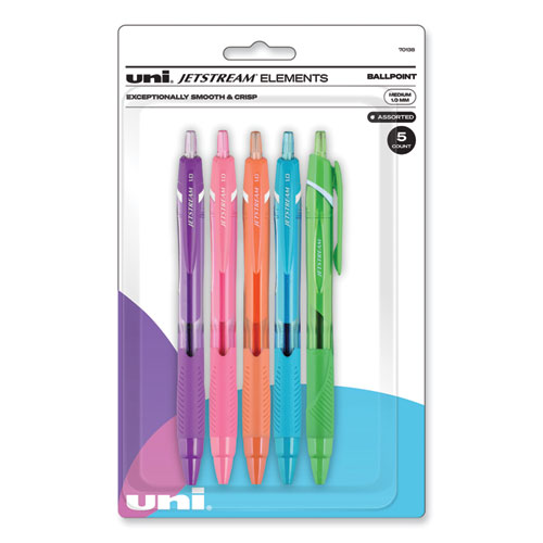 Uniball® Jetstream Elements Ballpoint Pen, Retractable, Medium 1 Mm, Assorted Ink And Barrel Colors, 5/Pack