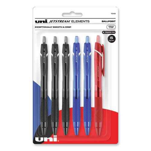 Uniball® Jetstream Elements Ballpoint Pen, Retractable, Medium 1 Mm, Assorted Ink And Barrel Colors, 6/Pack
