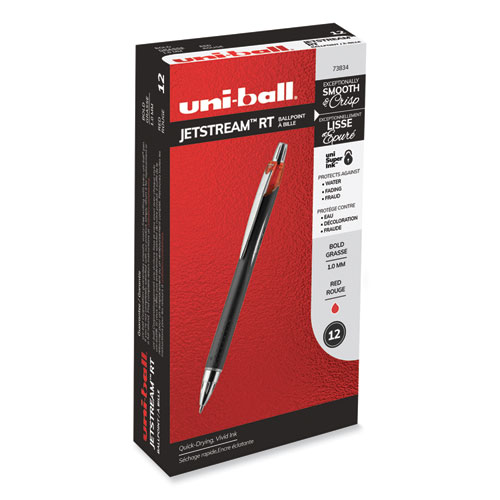 Uniball® Jetstream Retractable Ballpoint Pen, Bold 1 Mm, Red Ink, Black Barrel