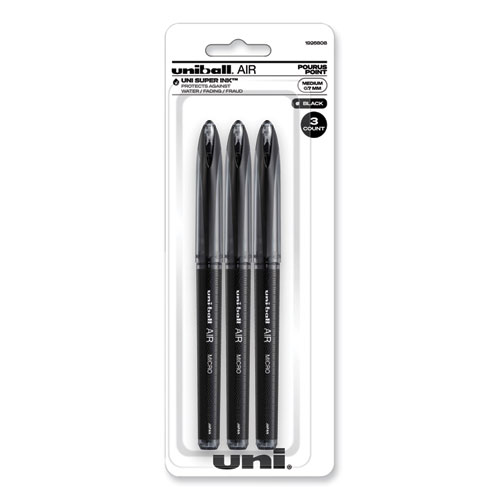 AIR Porous Gel Pen, Stick, Medium 0.7 mm, Black Ink, Black Barrel, 3/Pack