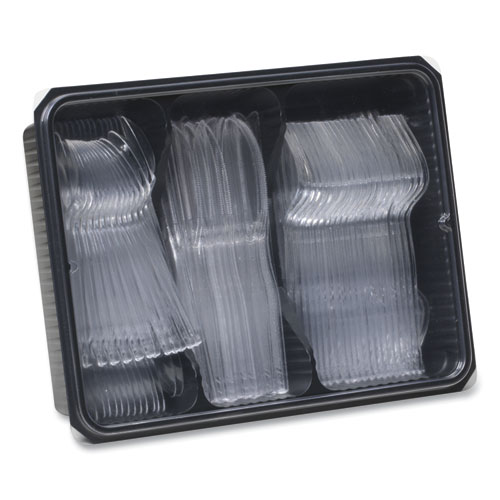 Image of Dixie® Cutlery Keeper Tray With Clear Plastic Utensils: 60 Forks, 60 Knives, 60 Spoons