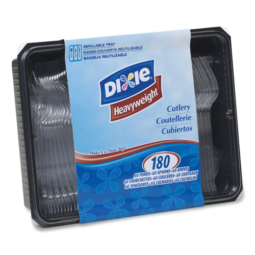 Image of Dixie® Cutlery Keeper Tray With Clear Plastic Utensils: 60 Forks, 60 Knives, 60 Spoons