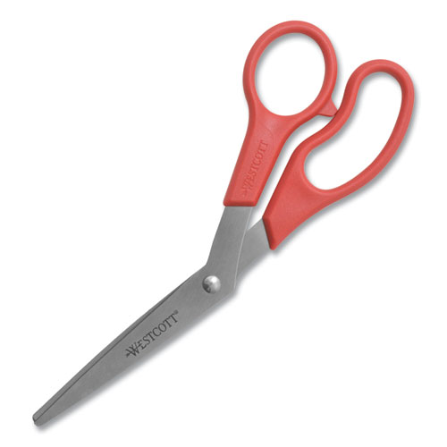 Westcott® Value Line Stainless Steel Shears, 8" Long, 3.5" Cut Length, Red Offset Handle